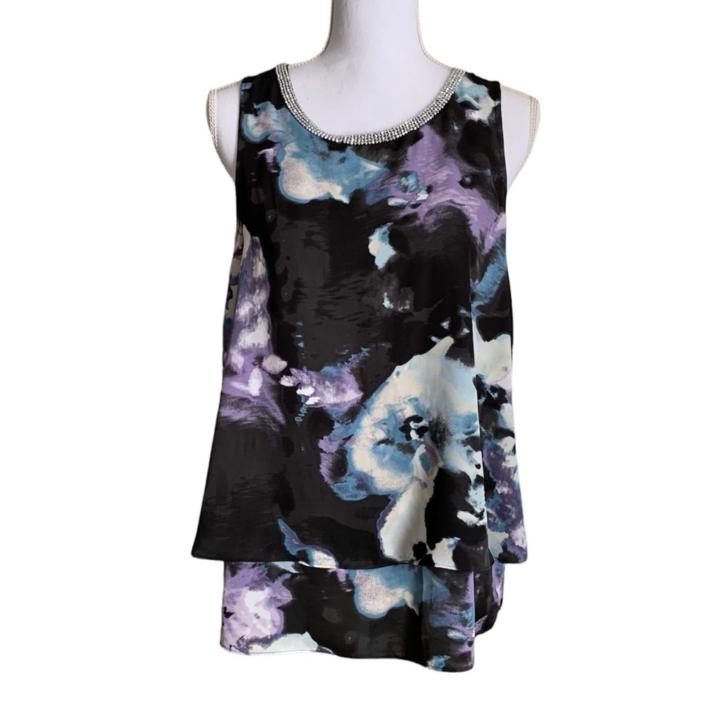 Juicy Couture Abstract Floral Tiered Sleeveless Blouse Size Large